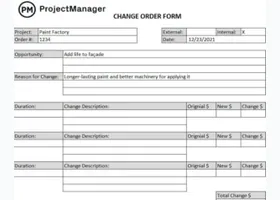 Project change order form