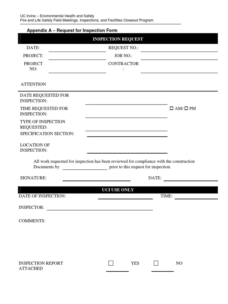 Request For Inspection Form