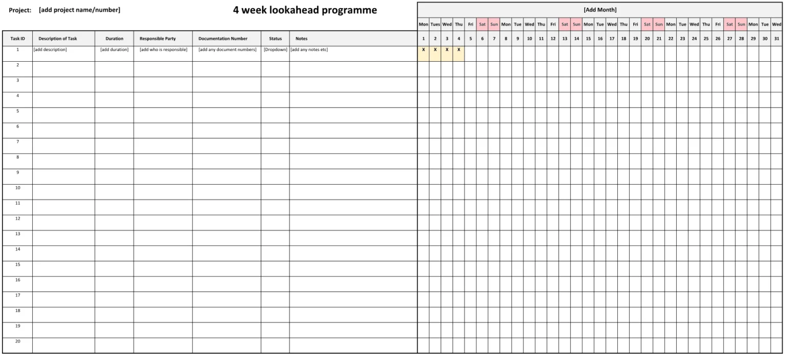 Six Week Look Ahead Schedule Template