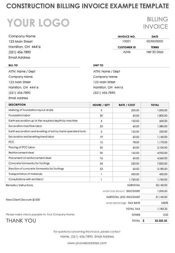 Construction Progress Billing Template